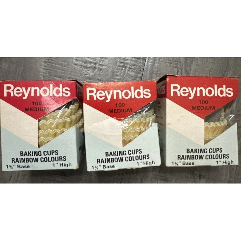 Vintage 80s Reynolds Baking Cups Rainbow Color Made in Canada Set Of Three Boxes